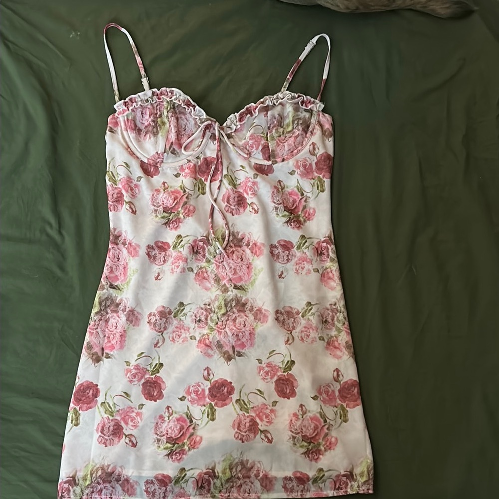 White Fox Boutique Floral Mini Dress - Pink and Green